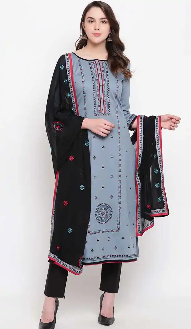 Grey Color Cotton Blend Casual Party Wear Salwar Kameez -727890092