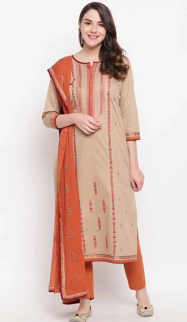 Beige Color Cotton Blend Casual Party Wear Salwar Kameez -727890095
