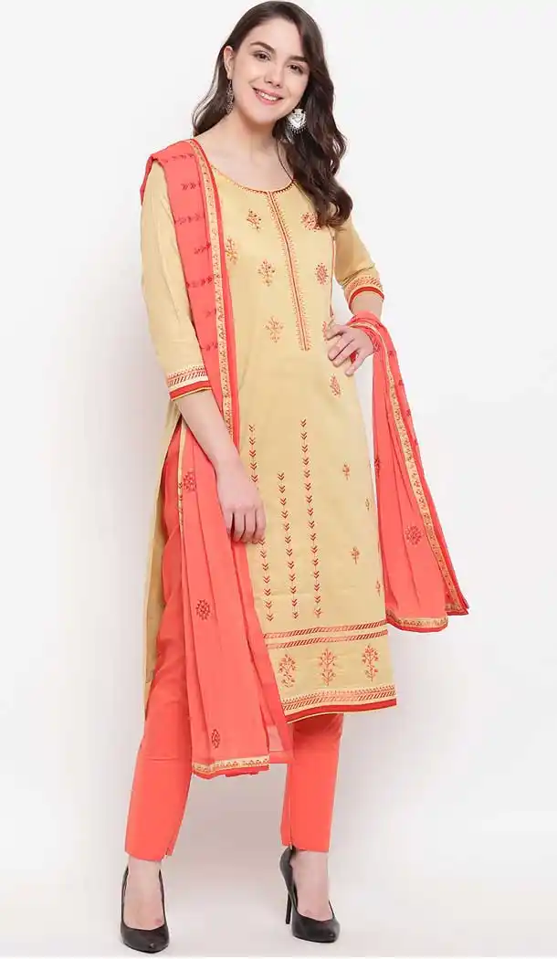 Cream Color Cotton Blend Casual Party Wear Salwar Kameez -727890096