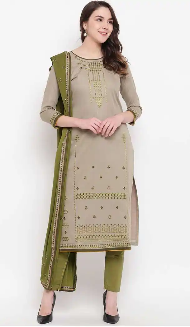 Grey Color Cotton Blend Casual Party Wear Salwar Kameez -727890097