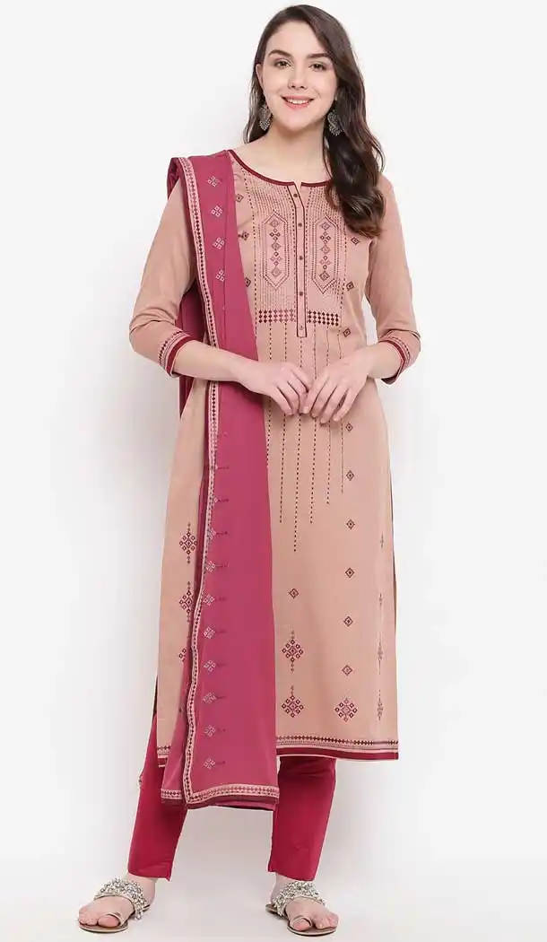 Old Rose Color Cotton Blend Casual Party Wear Salwar Kameez -727890099