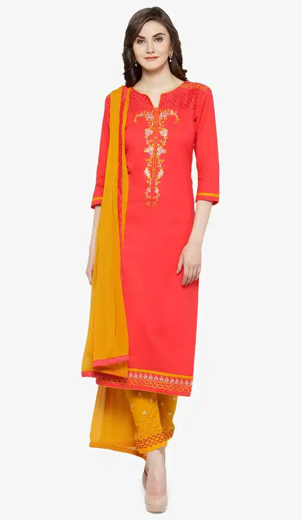 Dark Peach Color Cotton Casual Party Wear Salwar Kameez -727890101