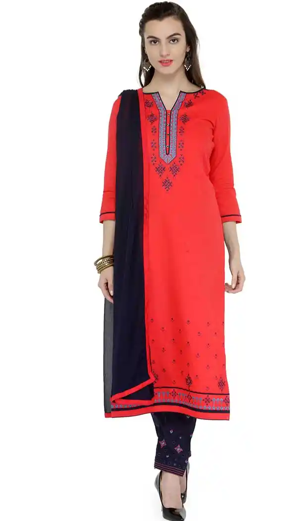 Coral Pink Color Cotton Casual Party Wear Salwar Kameez -727890103