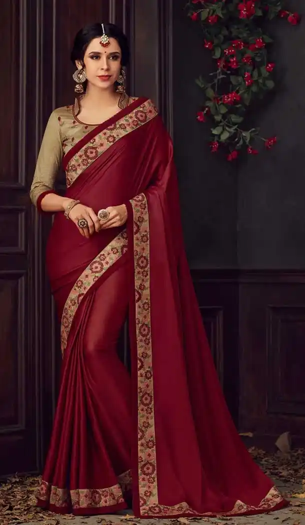 Stunning Maroon Color Poly Silk Traditional Party Wear Saree Blouse -733690880