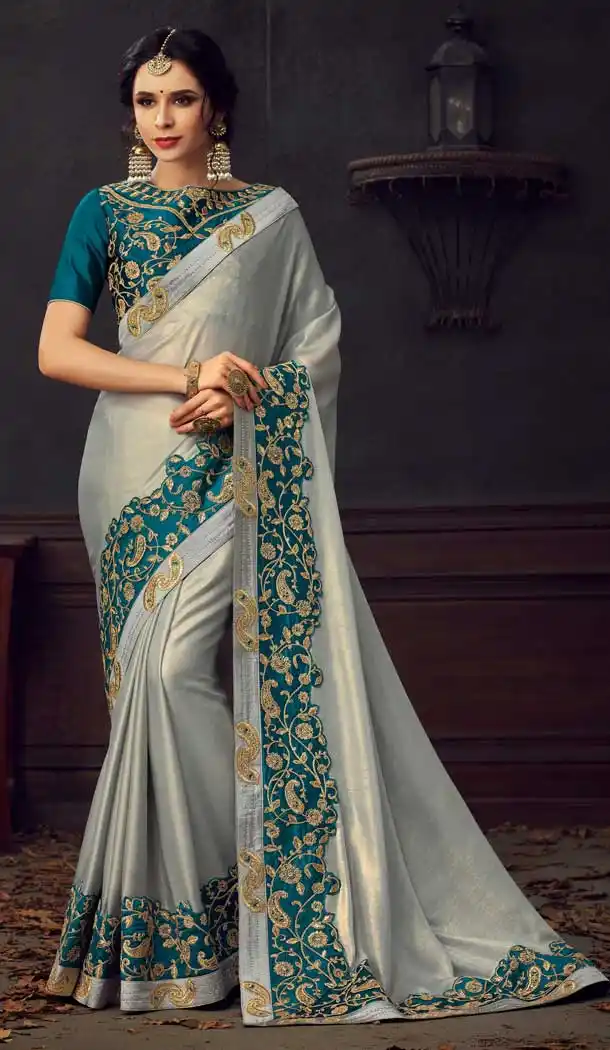 Adorable Silver Color Poly Silk Traditional Party Wear Saree Blouse -733690881