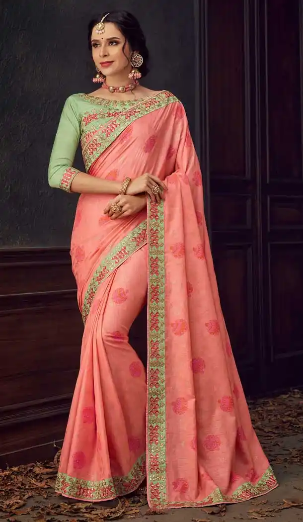 Flamboyant Pink Color Poly Silk Traditional Party Wear Saree Blouse -733690882