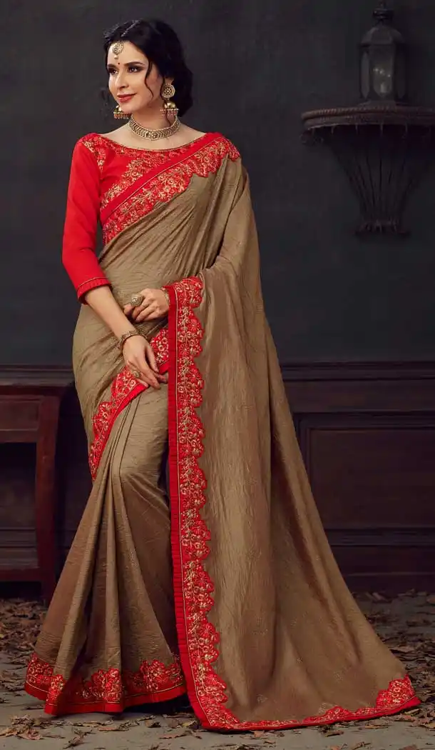 Magnificient Brown Color Poly Silk Traditional Party Wear Saree Blouse -733690884