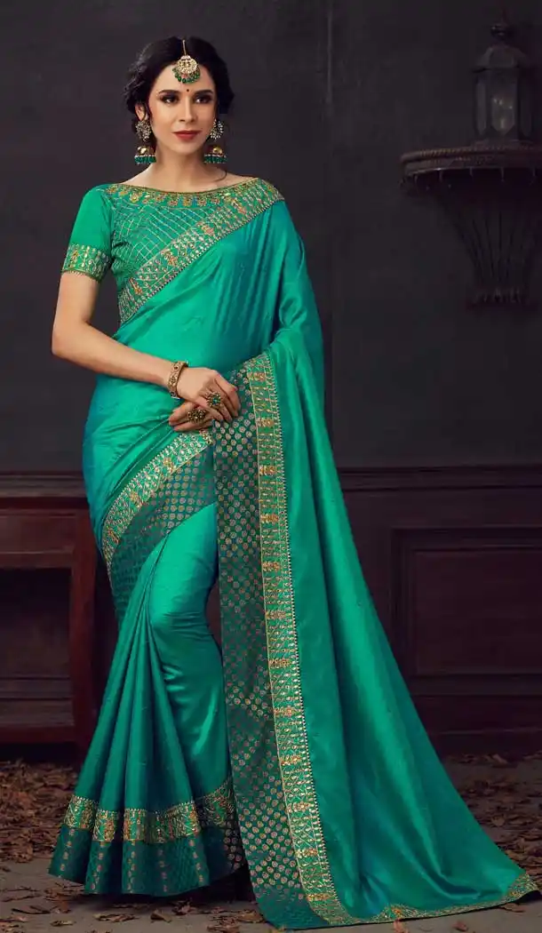 Exquisite Green Color Poly Silk Traditional Party Wear Saree Blouse -733690886