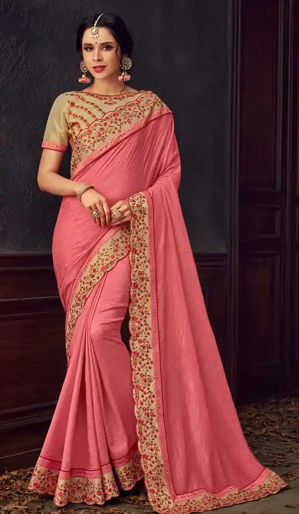Elegant Pink Color Poly Silk Traditional Party Wear Saree Blouse -733690887