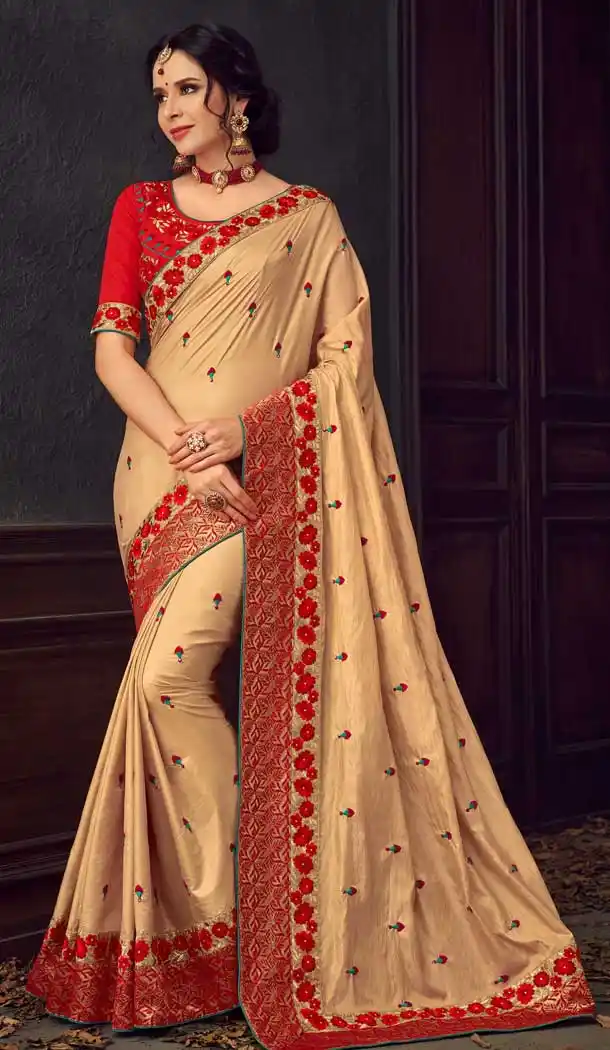 Glamorous Gold Color Poly Silk Traditional Party Wear Saree Blouse -733690891