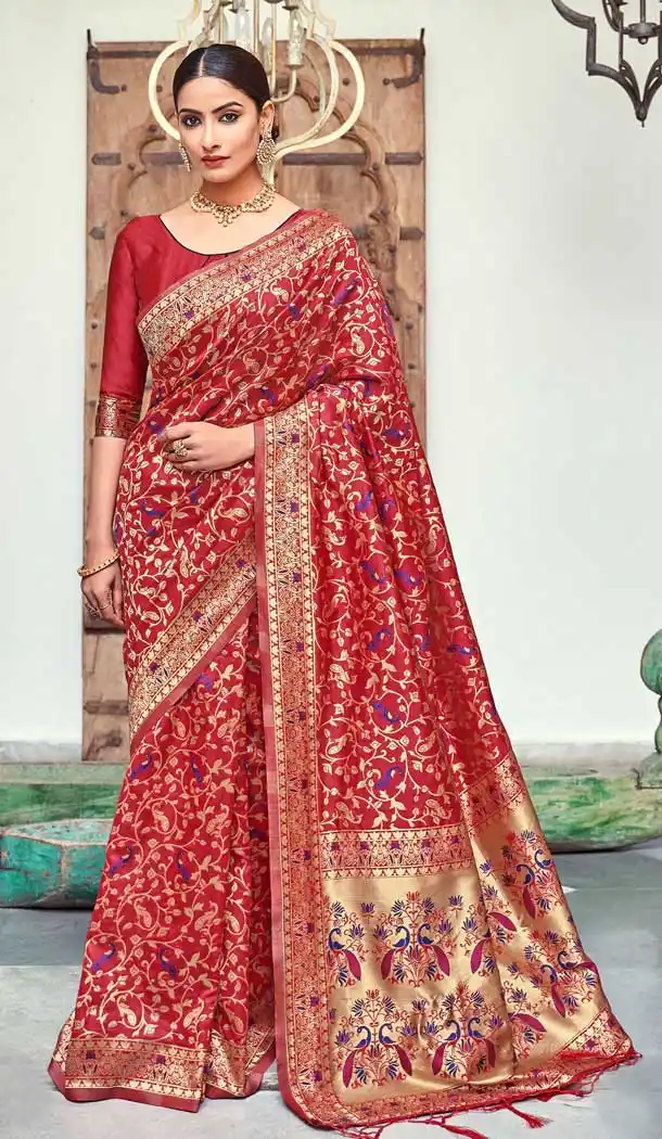 Alluring Red Color Banarasi Art Silk Traditional Party Wear Saree -736191116
