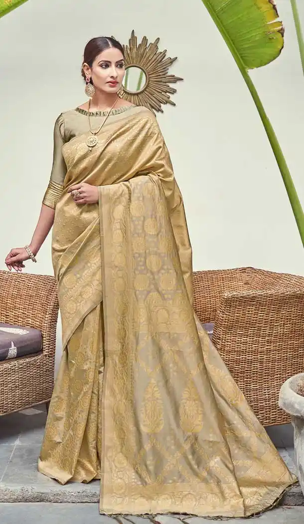 Unique Beige Color Banarasi Art Silk Traditional Party Wear Saree -736191124