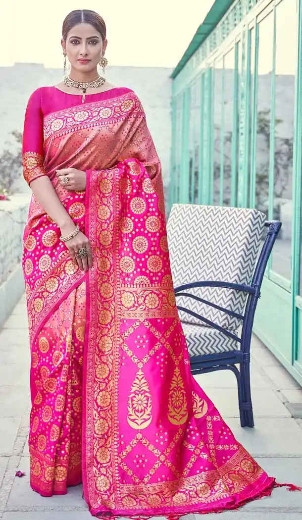 Rani Pink Color Banarasi Art Silk Traditional Party Wear Saree -736191125