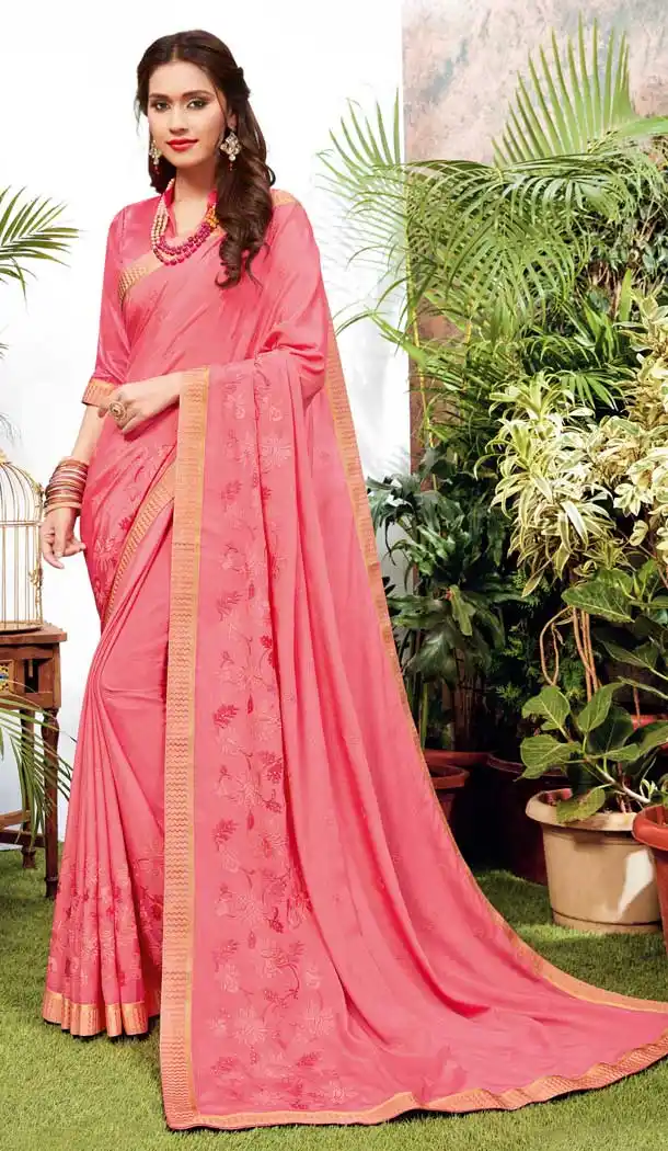 Fancy Pink Color Satin Georgette Casual Office Party Wear Saree -737391222