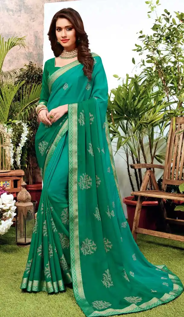 Attractive Green Color Satin Georgette Casual Office Party Wear Saree -737391226