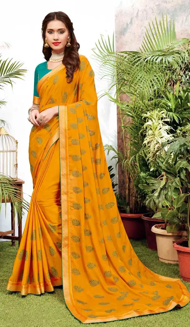 Yellow Color Satin Georgette Casual Office Party Wear Saree -737391232
