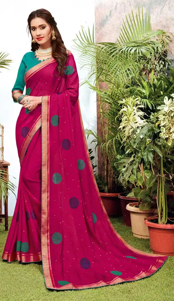 Rani Pink Color Satin Georgette Casual Office Party Wear Saree -737391235
