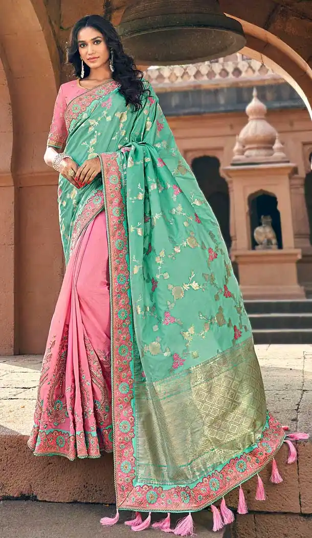Sky Pink Color Silk Designer Wedding Wear Saree Blouse -742091787