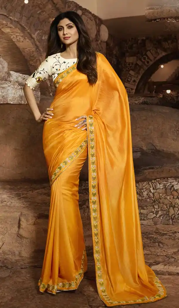 Yellow Color Barfi Silk Bollywood Actress Shilpa Shetty Style Saree -742191794