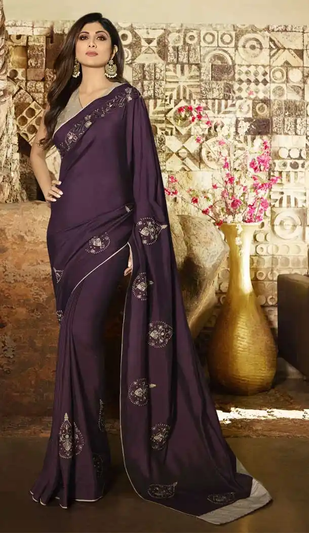 Violet Color Barfi Silk Bollywood Actress Shilpa Shetty Style Saree -742191796