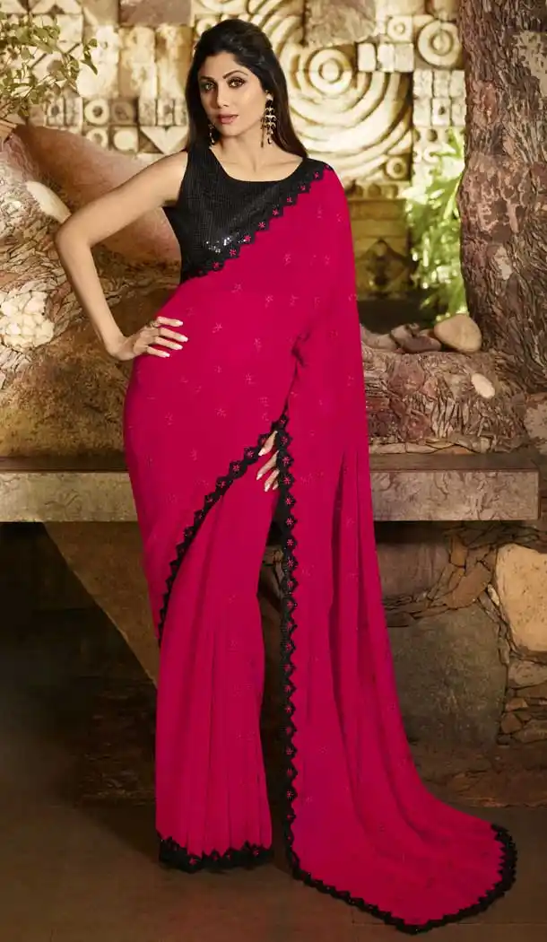 Lovely Red Color Barfi Silk Bollywood Actress Shilpa Shetty Style Saree -742191797