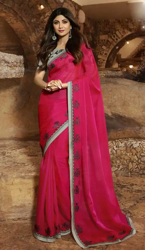 Pink Color Barfi Silk Bollywood Actress Shilpa Shetty Style Saree -742191806