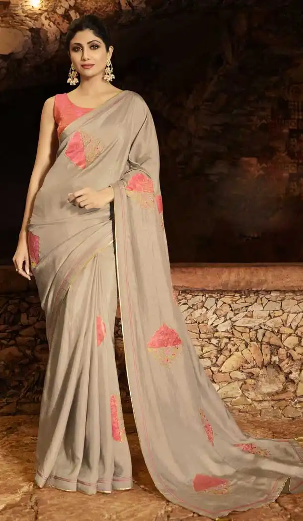 Light Grey Color Barfi Silk Bollywood Actress Shilpa Shetty Style Saree -742191808
