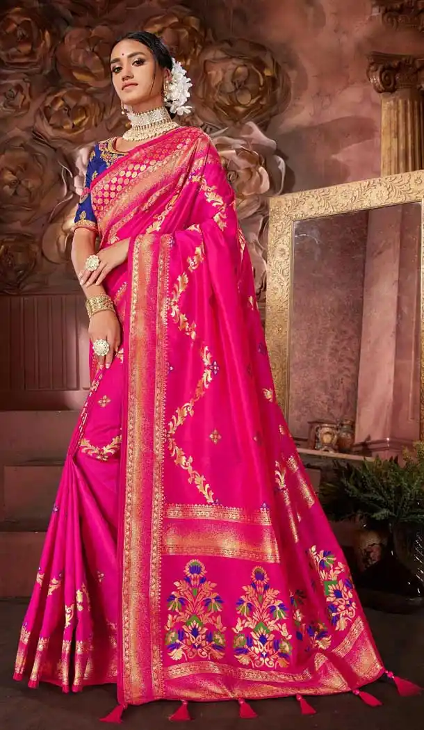 Pink Color Banarasi Silk Designer Wedding Wear Saree Blouse -743391896