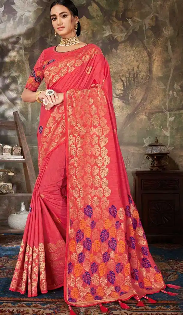 Redish Pink Color Banarasi Silk Traditional Wear Designer Saree -743491900