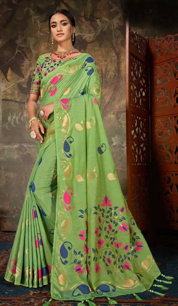 Pista Green Color Banarasi Silk Traditional Wear Designer Saree -743491903