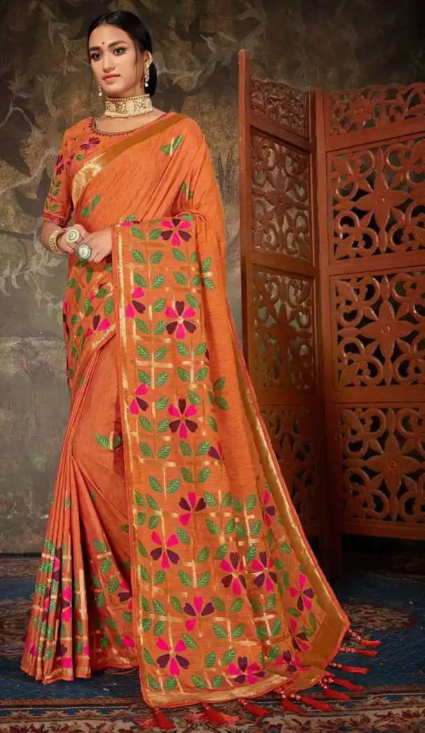 Orange Color Banarasi Silk Traditional Wear Designer Saree -743491904