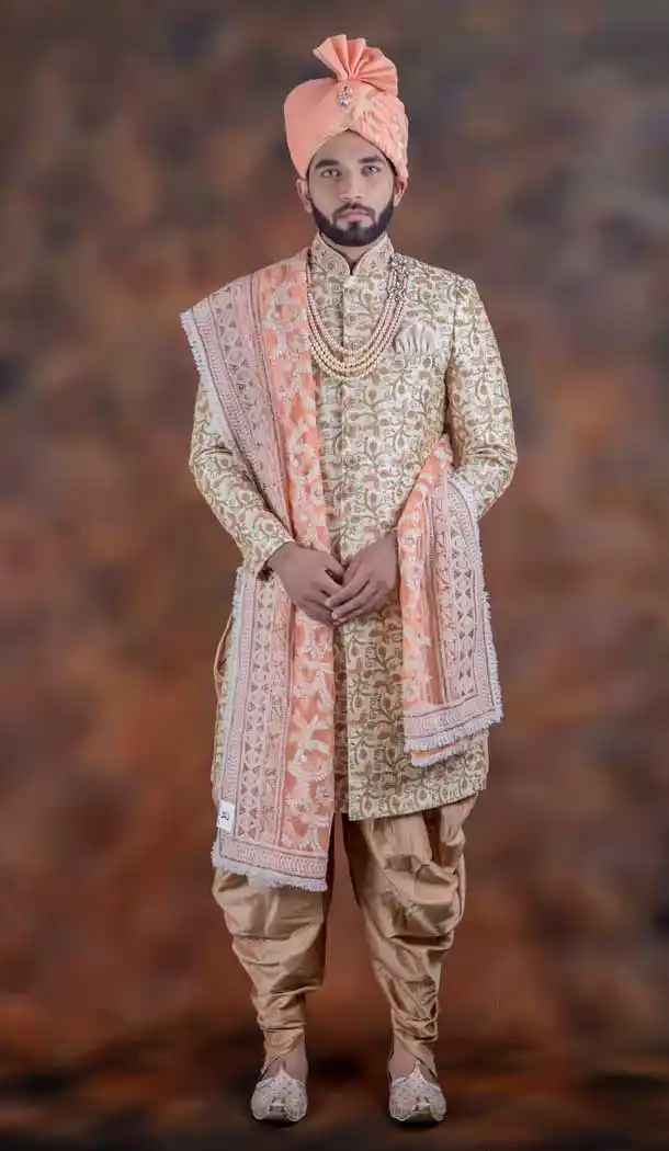 Charming Multi Color Jacquard Designer Wedding Plus Size Men Sherwani -741991749