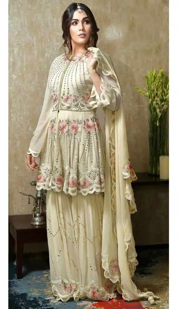 Cream Color Heavy Faux Georgette Plus Size Sharara Suit -746392293