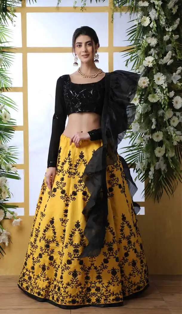 Exotic Yellow Color Art Silk Heavy Designer Embroidery Lehenga Choli -747892392