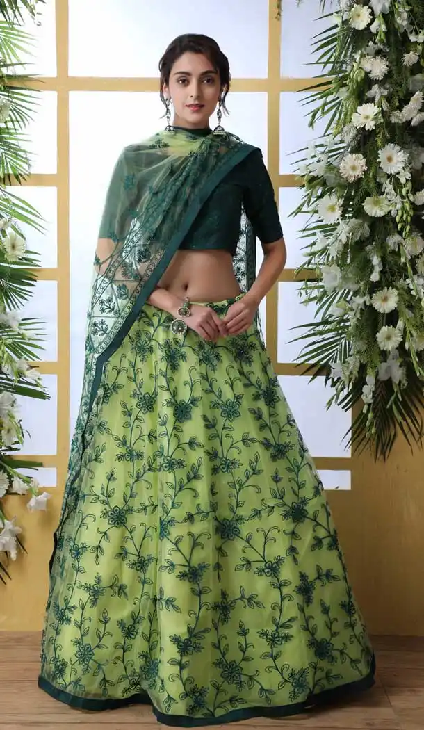 Floracance Green Color Net Heavy Designer Embroidery Lehenga Choli -747892393