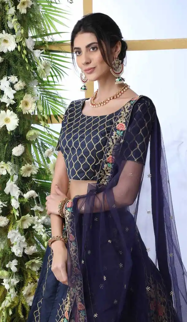Navy Blue Color Art Silk Heavy Designer Embroidery Lehenga Choli -747892395