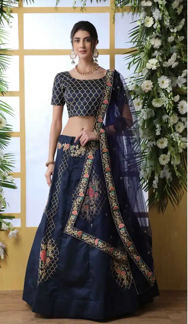 Navy Blue Color Art Silk Heavy Designer Embroidery Lehenga Choli -747892395
