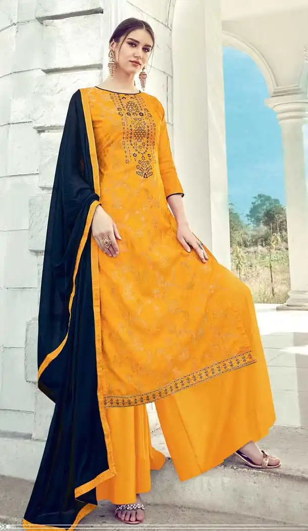 Yellow Color Pure Banarasi Jacquard Party Wear Palazzo Salwar Suit -748192420