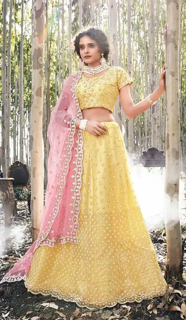 Gorgeous Yellow Color Net Designer Traditional Party Wear Lehenga Choli -752092734