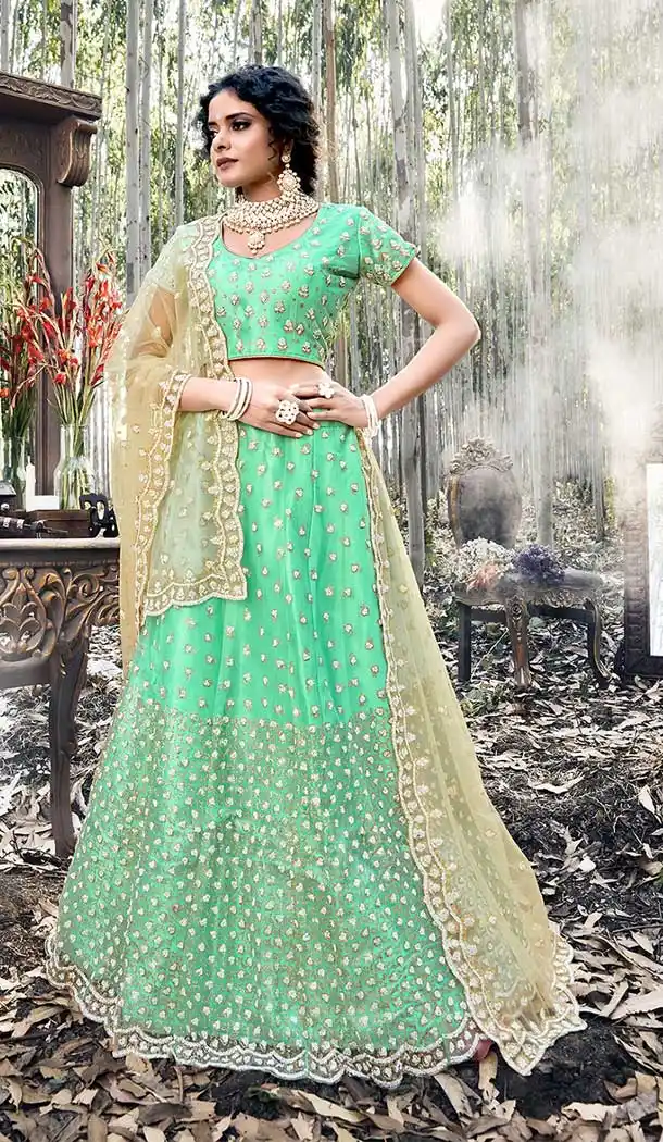 Light Green Color Net Designer Traditional Party Wear Lehenga Choli -752092737