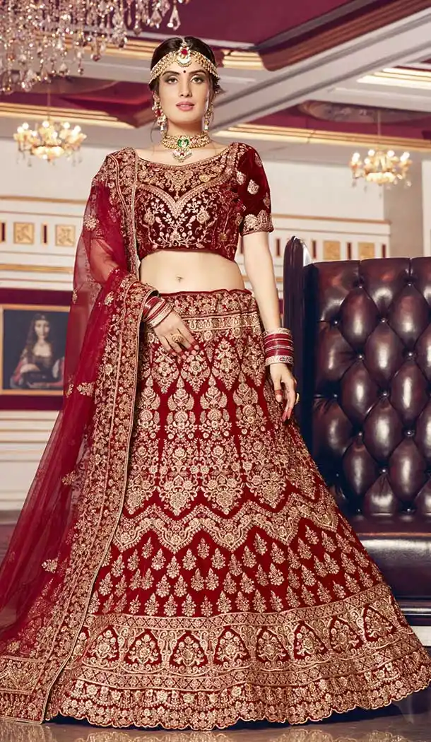 Maroon Color 9000 Velvet Designer Bridal Wedding Lehenga Choli -752492764