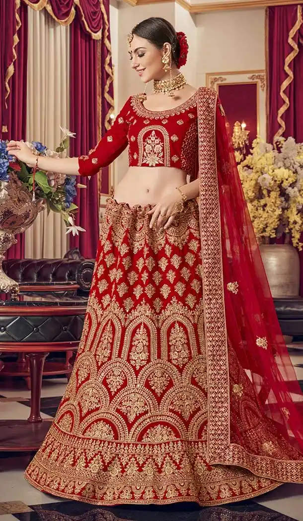 Enigmatic Red Color Satin Designer Bridal Wedding Lehenga Choli -752492768