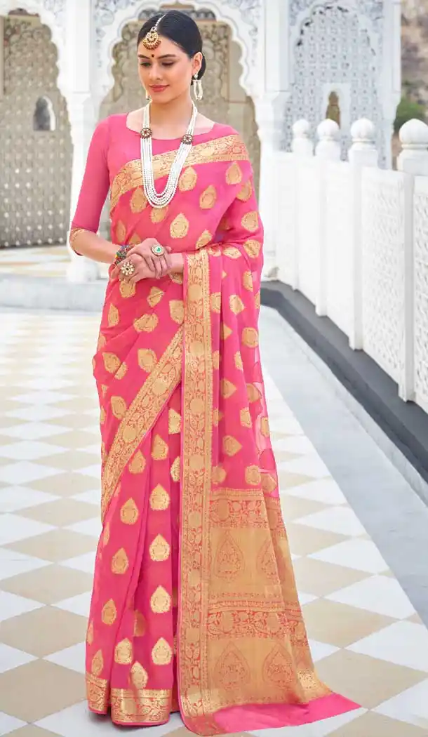 Pink Color Chiffon Casual Party Wear Zari Weaving Work Saree -741391691