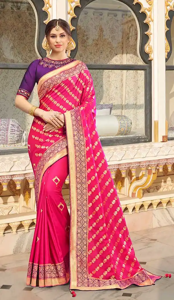 Rani Pink Color Silk Embroidery Designer Traditional Wear Saree -752392758
