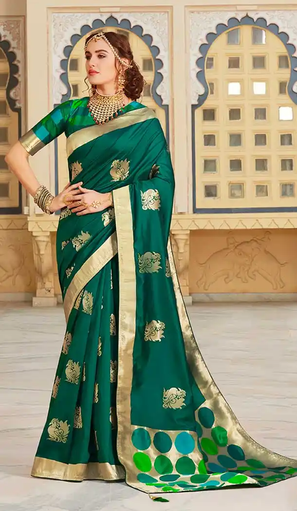 Contemporary Green Color Silk Embroidery Designer Traditional Wear Saree -752392761