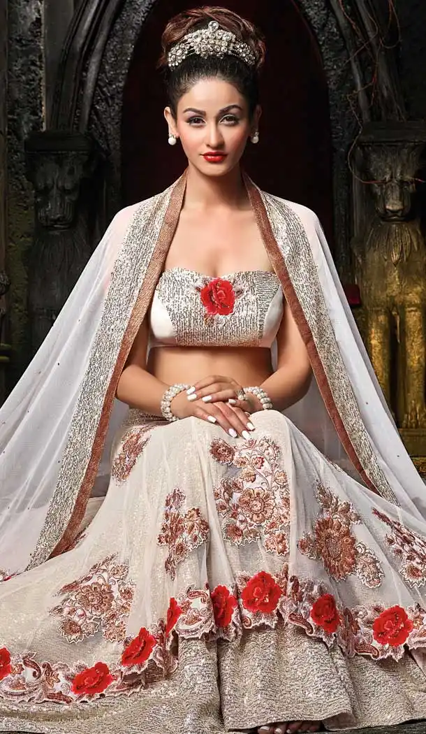 Off White Color Georgette Heavy Designer Wedding Wear Lehenga Choli -757793525