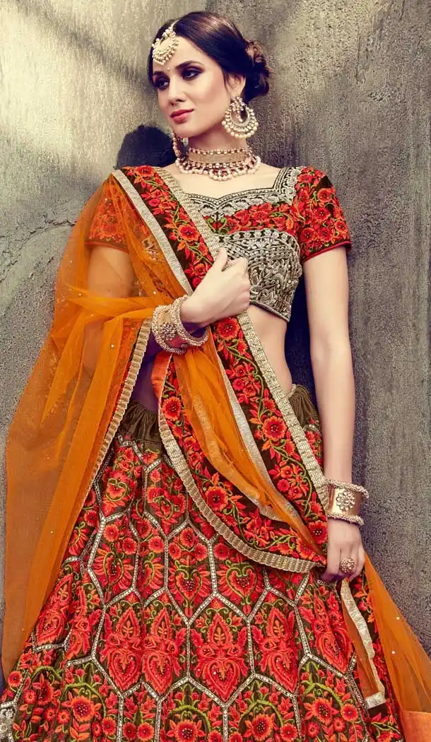 Coffee Color Georgette Heavy Designer Wedding Wear Lehenga Choli -757793528