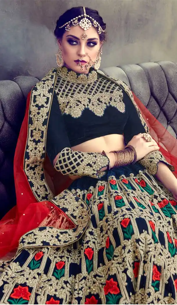 Majesty Navy Blue Color Georgette Heavy Designer Wedding Wear Lehenga Choli -757793529