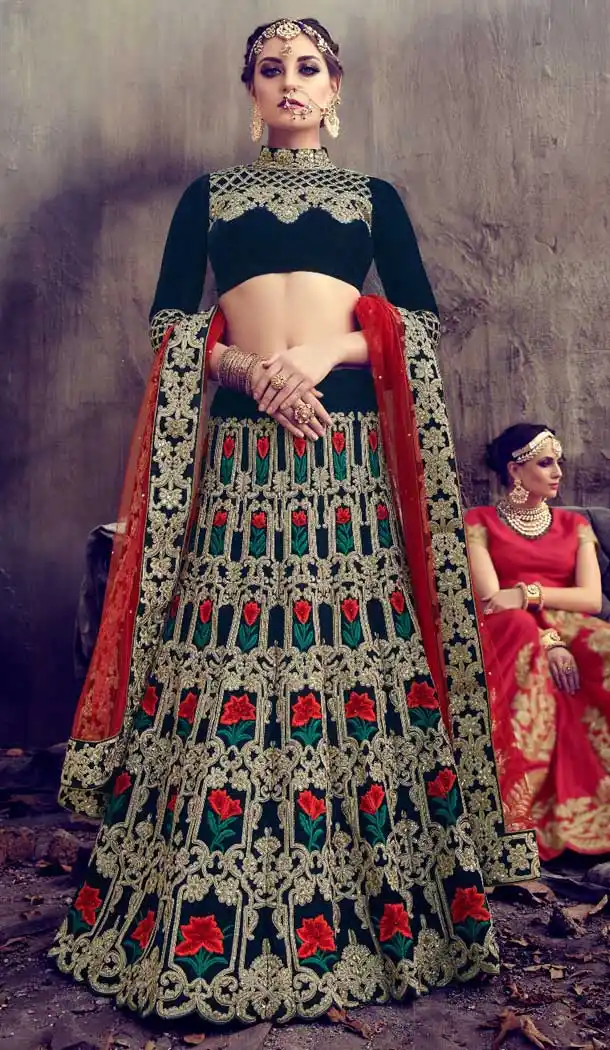 Majesty Navy Blue Color Georgette Heavy Designer Wedding Wear Lehenga Choli -757793529