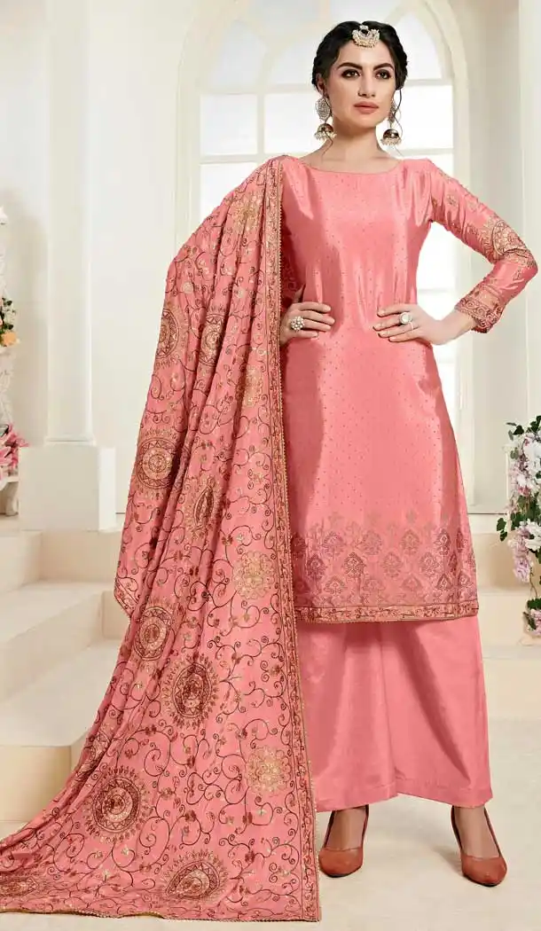 Pink Color Chinon Pakistani Style Plus Size Salwar Kameez -758093539